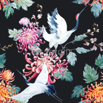 Fototapety Watercolor crane pattern