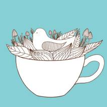 Fototapety Peace and love illustration. Cute bird in the cup