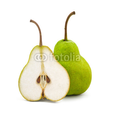 Studio shot of two fresh green natural pears