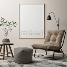 Blank poster, armchair in living room, 3d render