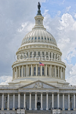 Washington DC Capitol detail on cloudy sky