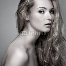 Beautiful  girl, isolated on a light - grey, emotions, cosmetics