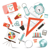 Fototapety School or Business - Office Objects Set Vector Illustration