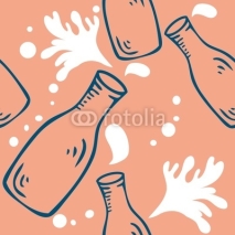 Fototapety Fresh Milk Seamless food background pattern with milk bottle and