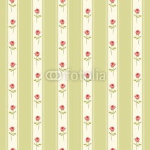 Naklejki Cute seamless Shabby Chic pattern with roses and polka dots ideal for kitchen textile or bed linen fabric, curtains or interior wallpaper design, can be used for scrap booking paper etc