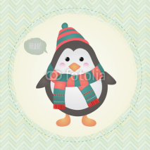 Fototapety Cute Penguin in Textured Frame design illustration