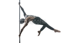 Obrazy i plakaty Male pole dancer with body-art on pylon