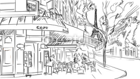 Naklejki Street in paris -sketch  illustration