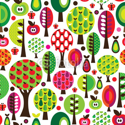 Seamless retro flower apple pattern background in vector