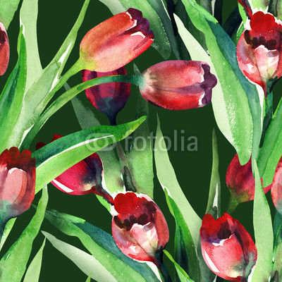 Red Tulips Seamless Pattern