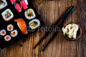 Naklejki Raw seafood, Japanese sushi set