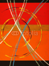An abstract painting with arcs, circles and stripes