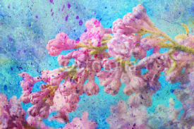 Fototapety messy watercolor splatter and gentle lilac twig