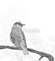 Fototapety Hand Drawn Bird on Branch.