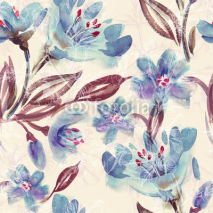 Obrazy i plakaty Watercolor Blue Flowers Seamless Pattern 