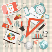 Fototapety Vector School or Business - Office Objects Set on Tablecloth