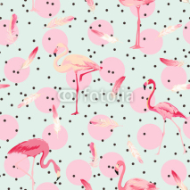 Naklejki Flamingo Bird Background. Flamingo Feather Background. Retro Seamless Pattern