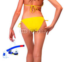 Naklejki Woman in bikini with the equipment for diving