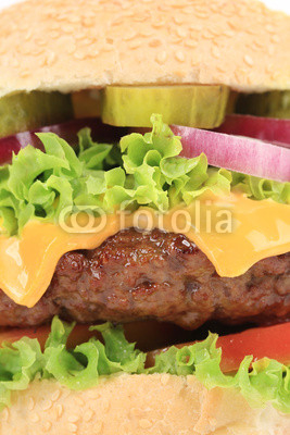 Close up of hamburger layers.