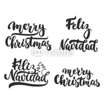 Fototapety Lettering Christmas and New Year holiday calligraphy phrases photo overlays set isolated on the white background. Fun brush ink typography for illustrations, t-shirt print, flyer, poster design