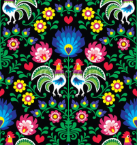 Fototapety Seamless Polish folk art pattern with roosters - Wzory Lowickie, Wycinanka
