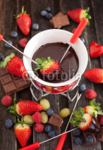 Naklejki Chocolate fondue with fresh berries