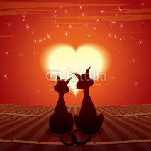 Valentines Day Card Pair of Cats on Roof Vector