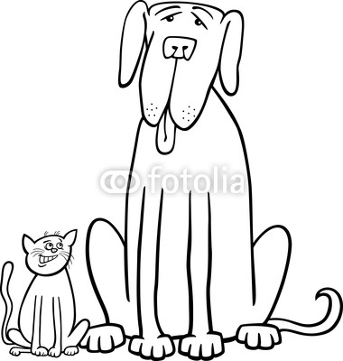 cat and dog cartoon for coloring book