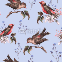 Obrazy i plakaty Vintage Floral Seamless Background with Birds