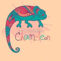 Naklejki Chameleon in ethnic style.