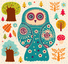 Naklejki Vector card with owl