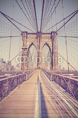 Vintage toned photo of Brooklyn Bridge, NYC, USA.