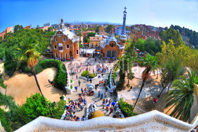 BARCELONA SPAIN, Sep 26: HDR image The Ginger bread house in Park Guell, which was designed by Gaudi. The photo was taken with a fisheye lens at Sep 26, 2014 in Barcelona, Spain