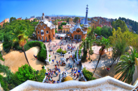 Fototapety BARCELONA SPAIN, Sep 26: HDR image The Ginger bread house in Park Guell, which was designed by Gaudi. The photo was taken with a fisheye lens at Sep 26, 2014 in Barcelona, Spain