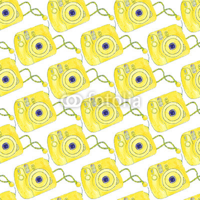 Instant photo camera. Seamless pattern with cameras. Hand-drawn