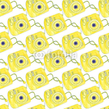 Fototapety Instant photo camera. Seamless pattern with cameras. Hand-drawn