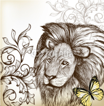 Fototapety Vintage background with hand drawn lion