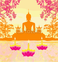 Fototapety Sukhothai loy krathong festival , Silhouette of a Buddha
