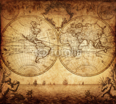 Naklejki vintage map of the world 1733