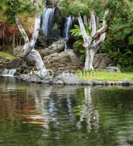 Naklejki Waterfall and koi pond in japanese garden