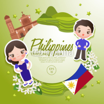 Traveling Asia : Philippines Tourist Attractions : Vector Illustration