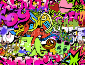 Fototapety Graffiti wall art background. Hip-hop style seamless texture pat