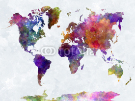 Naklejki World map in watercolorpurple and blue