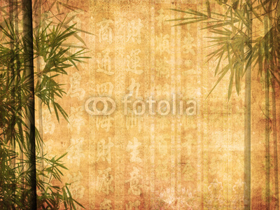 Silhouette of branches of a bamboo on paper background .
