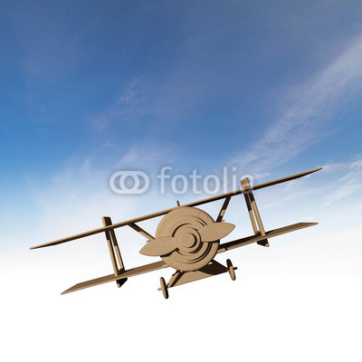 3d retro airplane toy against blue sky
