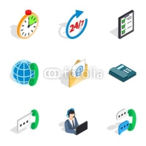 24 hours support icons, isometric 3d style