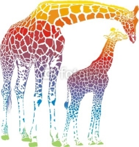 Obrazy i plakaty vector rainbow giraffe mother with cub