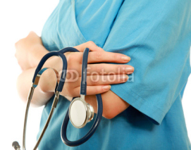 Obrazy i plakaty A portrait of a female doctor in uniform with a stethoscope,
