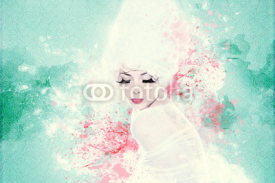Fototapety Beautiful woman, Artwork with ink in grunge style