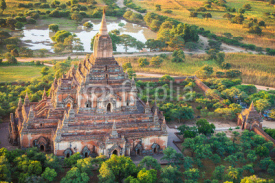 Naklejki Ancient pagodas in Bagan with altitude balloon Myanmar